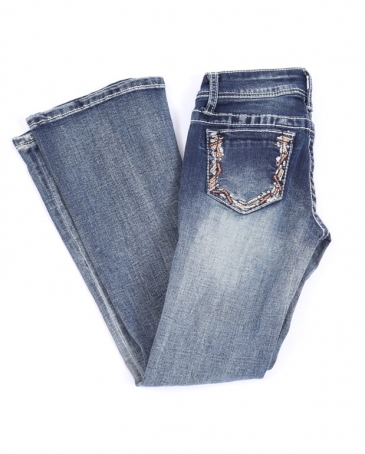 Grace in LA Girls' Med Wash Emb Pocket Jean