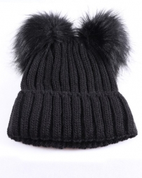 Just 1 Time® Ladies' Black Dual Fur Pom Beanie