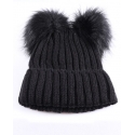 Just 1 Time® Ladies' Black Dual Fur Pom Beanie