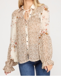 She + Sky® Ladies' LONG SLEEVE WOVEN FLORAL PRINT TOP