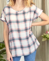 P.S. Kate® Ladies' Plaid Back Button Top