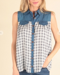 P.S. Kate® Ladies' Denim/Check Sleeveless Top