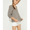 Girls' Gingham Tie Sleeve Buttoned Blouse
