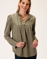 Roper® Ladies' Embroidered Olive Top