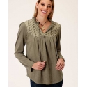 Roper® Ladies' Embroidered Olive Top