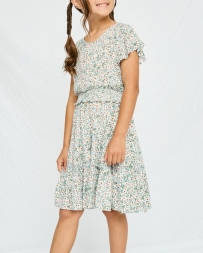 Girls' Smocked Waist Floral Flutter Sleeve Dress