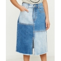 Girls' Denim Contrast Midi Skirt