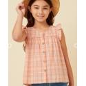 Girls' Plaid Ruffle Sleeve Top