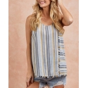 Doe & Rae® Ladies' Striped Raw Hem Top