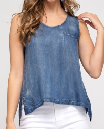 Ladies' SLEEVELESS WASHED CHAMBRAY TOP