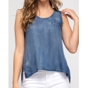 Ladies' SLEEVELESS WASHED CHAMBRAY TOP