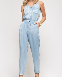Ladies' SLEEVELESS WASHED CHAMBRAY JUMPSUIT WITH POCKETS