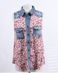 Ladies' Sleeveless Denim And Floral Top