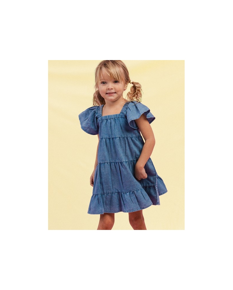 Girl's Short Sleeve Front Open Stylish Cute Denim Dress Frock Tunic Baby  Girls