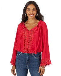 Wrangler Retro® Ladies' Red Crochet Inset Top