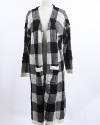 Ladies' Black & White Long Cardigan - Plus