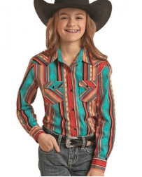 Rock and Roll Cowgirl® Girls' Geo Stripe LS Snap Shirt