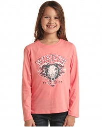 Rock and Roll Cowgirl® Girls' Western Skull LS Tee