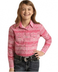 Rock and Roll Cowgirl® Girls' Pink Printed LS Snap Shirt