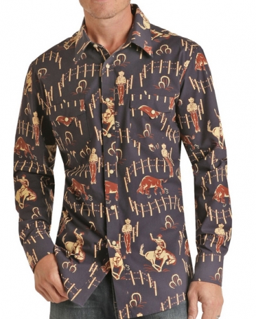 Rock & Roll Cowboy® Men's LS Conversation Print Shirt