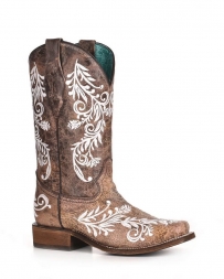 Corral Boots® Ladies' Brown Embroidered Square Toe