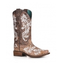 Corral Boots® Ladies' Brown Embroidered Square Toe
