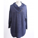 Ladies' Button Collar Cowl Neck Top