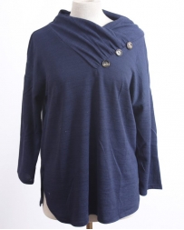 Ladies' Button Collar Cowl Neck Top