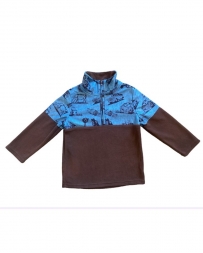 Boys' Inf/Tdlr Brown & Turq Fleece 1/4 Zip