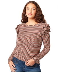 Wrangler® Ladies' Striped Flutter Shoulder Top