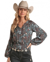 Rock and Roll Cowgirl® Ladies' Floral Print Smocked Blouse