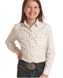 Panhandle® Girls' Horseshoe Print LS Snap Shirt