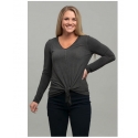 Ladies' LS Acid Washed Tie Front Top