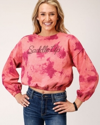 Roper® Ladies' Tie Dye Saddle Up Crop Sweatshirt