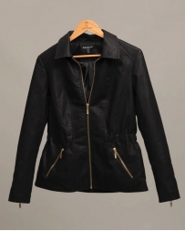 Pine Apparel® Ladies' Collard Vegan Leather Jacket - Plus