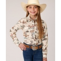 Roper® Girls' Retro Rodeo Print Long Sleeve Snap Shirt