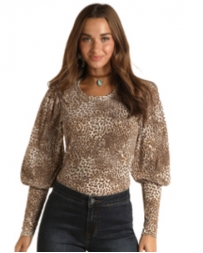 Rock and Roll Cowgirl® Ladies' Cheetah Puff Sleeve Top