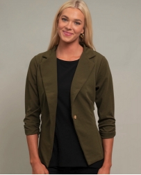 Ladies' Cinch Sleeve Olive Blazer - Plus