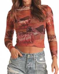 Rock and Roll Cowgirl® Ladies' Desert Scene LS Crop