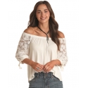 Rock and Roll Cowgirl® Ladies' Off Shoulder Lace Trim Top