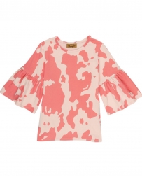 Wrangler® Girls' Cow Print Wide Sleeve Top