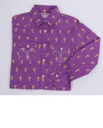Rock and Roll Cowgirl® Girls' LS Purple Cactus Snap Shirt