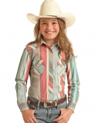 Rock and Roll Cowgirl® Girls' Striped Western Snap Shirt