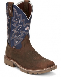 Justin® Boots Men's GS Brown/Navy Sq Toe WTRPRF