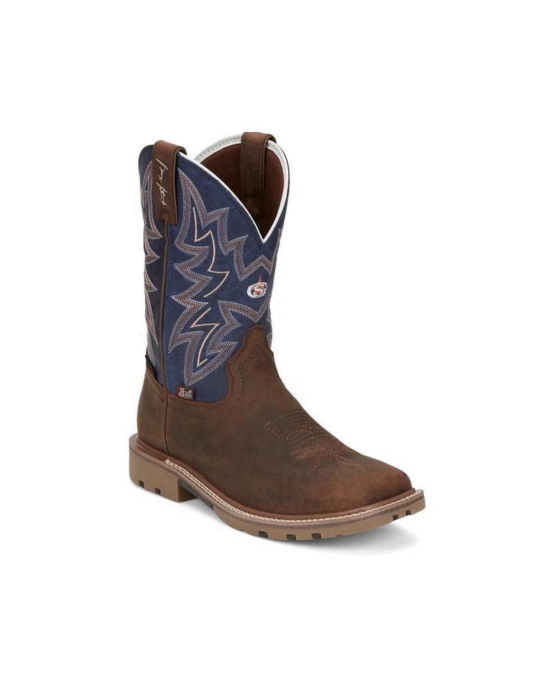 Brown boots navy clearance