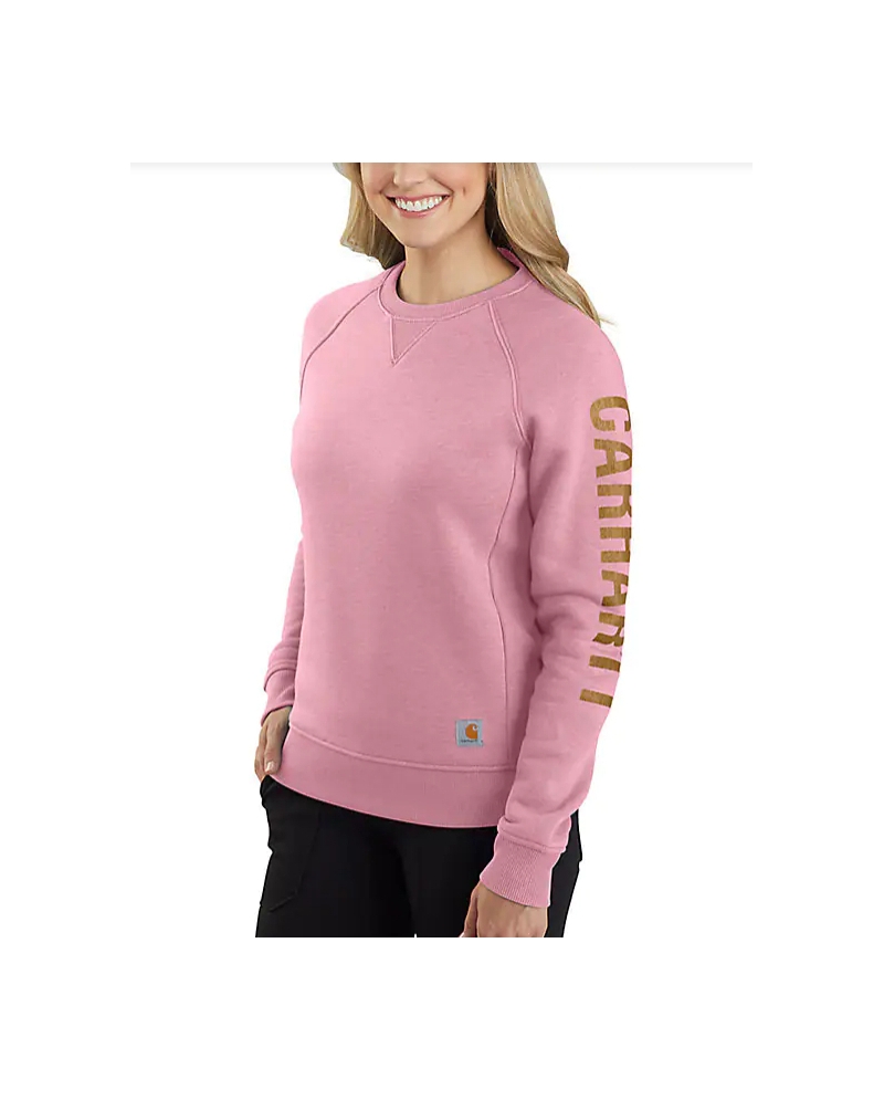 Carhartt women's relaxed fit midweight crewneck block logo sleeve graphic sweatshir outlet