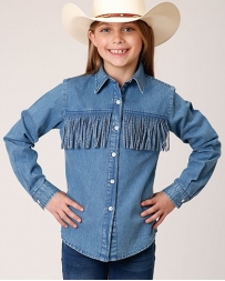 Roper® Girls' Denim Fringed Western Top