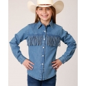 Roper® Girls' Denim Fringed Western Top