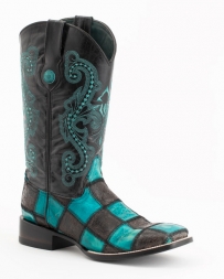 Ferrini® Men's Patchwork Blk/Teal Square Toe