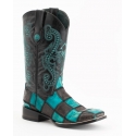 Ferrini® Men's Patchwork Blk/Teal Square Toe